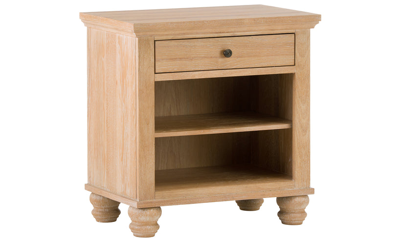Wooden nightstand with a drawer on a white background